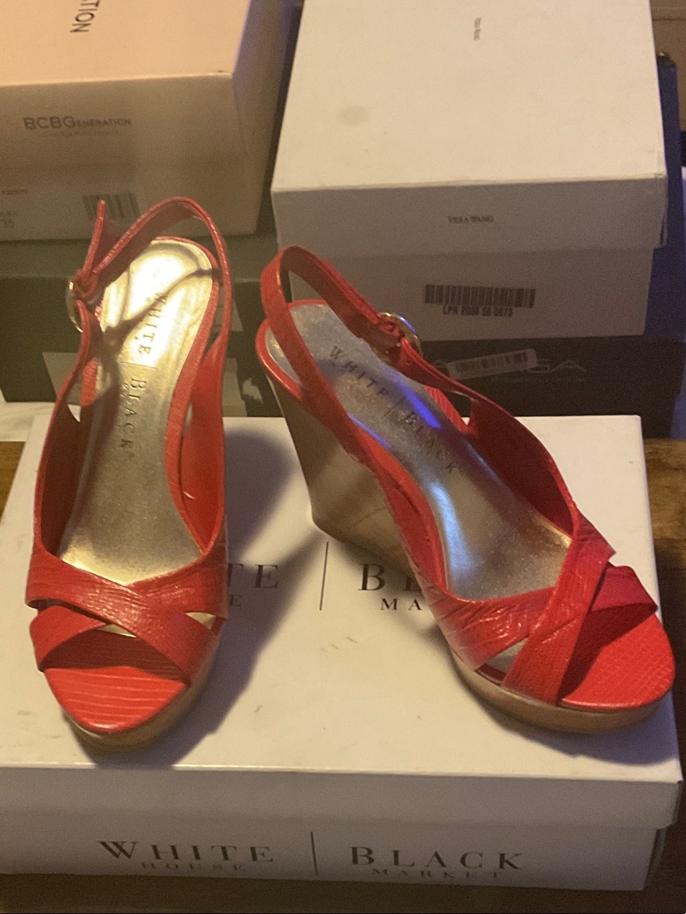 White House Black Market Red Slingback Wedge Sandals